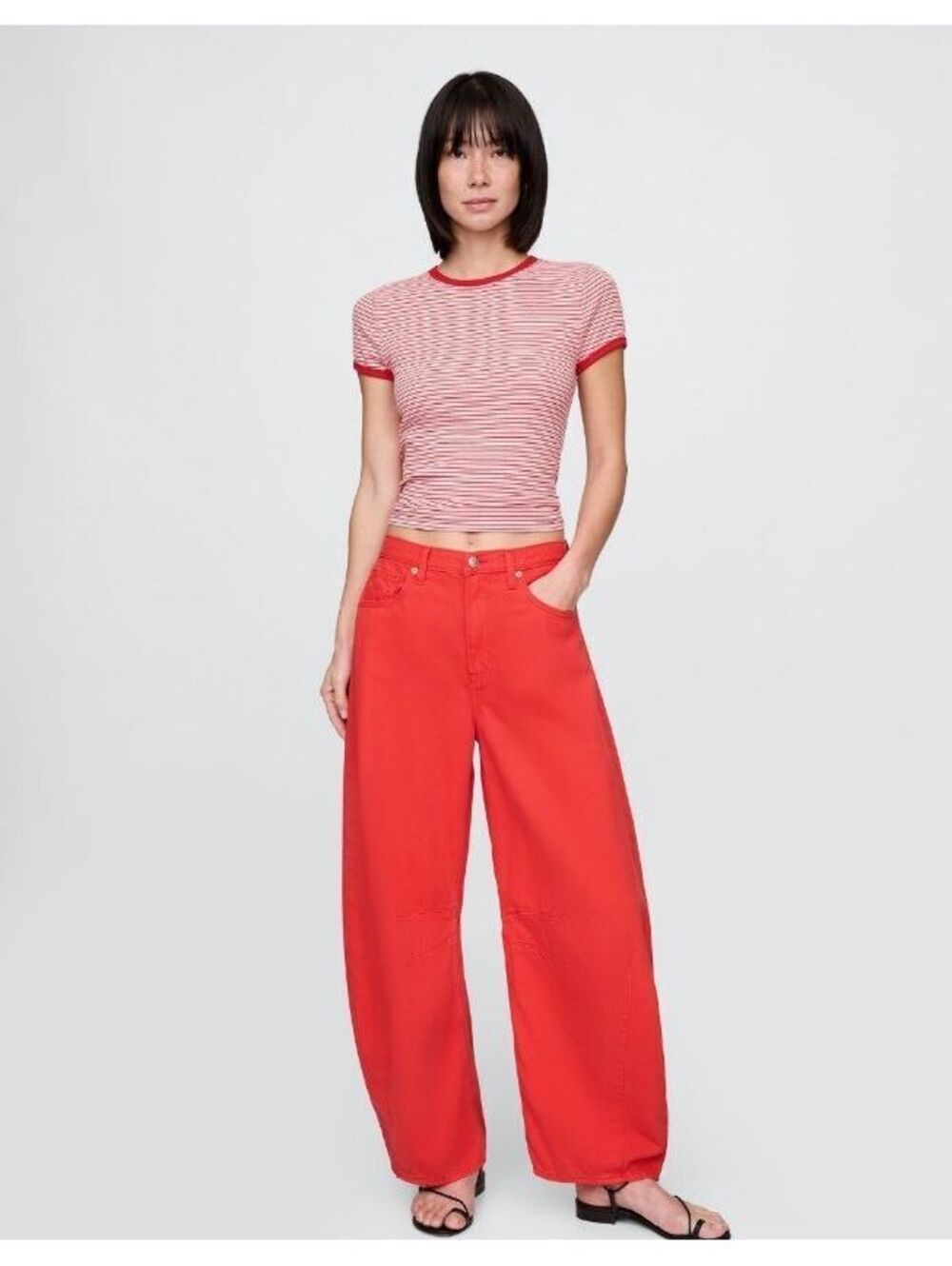 Gap High Rise UltraSoft Horseshoe Jeans tomato sauce red coral